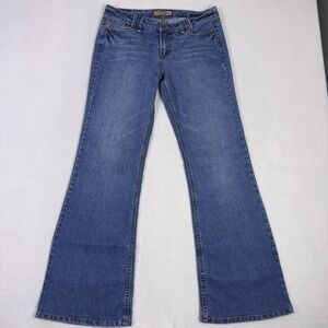 Paris Blues Women's Flare Leg Jeans Blue Crystal Embellished Pockets Y2K 31x31